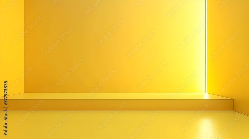 © Irina Ukrainets - Minimalist Yellow Wall with Glowing Corner Accent in a Modern Interior Space. Perfect for Background Use. Simple and Clean Design. AI
