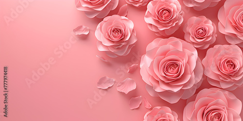 Pink Flower Background, Romantic rose flower soft pastel colors wallpaper background, side border. 