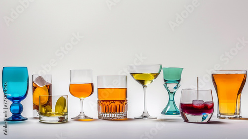 Multicolored low alcohol drink glasses set. Generative Ai photo
