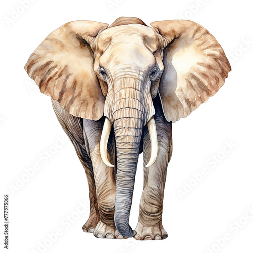 A standing elephant watercolor clipart illustration isolated on transparent background