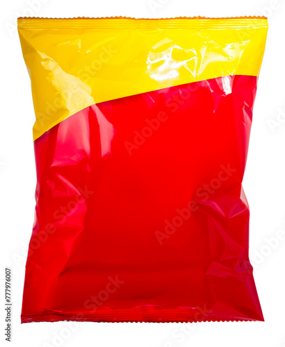 Foil and plastic snack bags mockup isolated on white background, png file.
