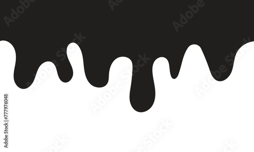 Drip of oil, sauce or paint isolated on transparent background. Black chocolate melt liquid splash border. Vector drip graffiti paint seamless pattern.