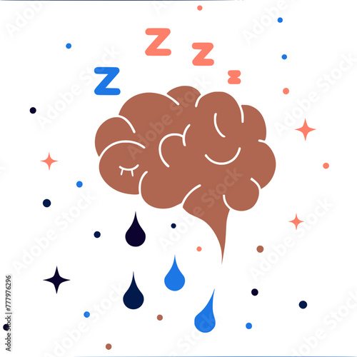Cognitive States : Minimalist Concept illustration representing refreshing sleep and brain	
