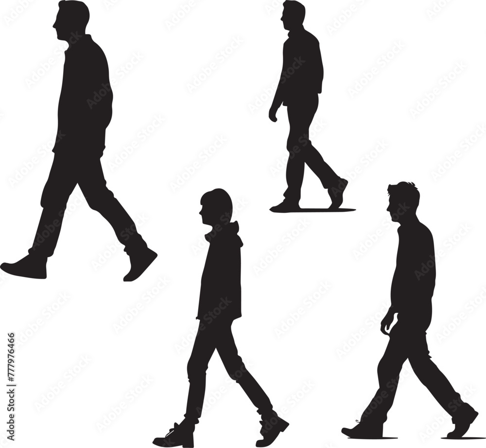 Set of People Black Silhouettes on white background