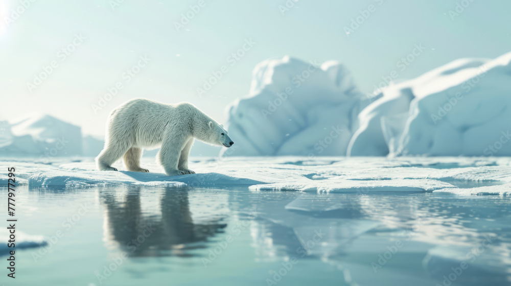 Global warming effect on polar fauna, melting ice habitats, minimalist, Global warming effect on polar fauna, melting ice habitats, minimalist,