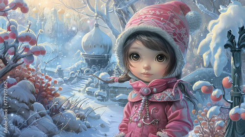 girl in the snow, cute girl in snow garden, cute eye.