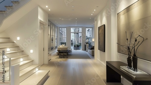 manhattan modern townhouse white entryway with recessed spot lights, AI Generative photo