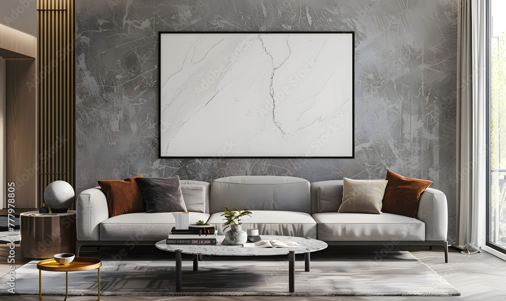 Fototapeta premium Mockup poster frame on the wall of living room, Generative AI