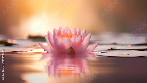 Pink lotus flower on a blurred background on the pond photo