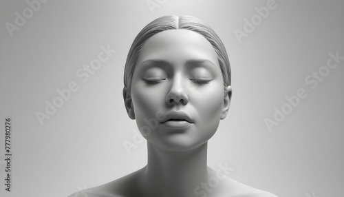 3d rendering of a female face with closed eyes on white background. Generative AI