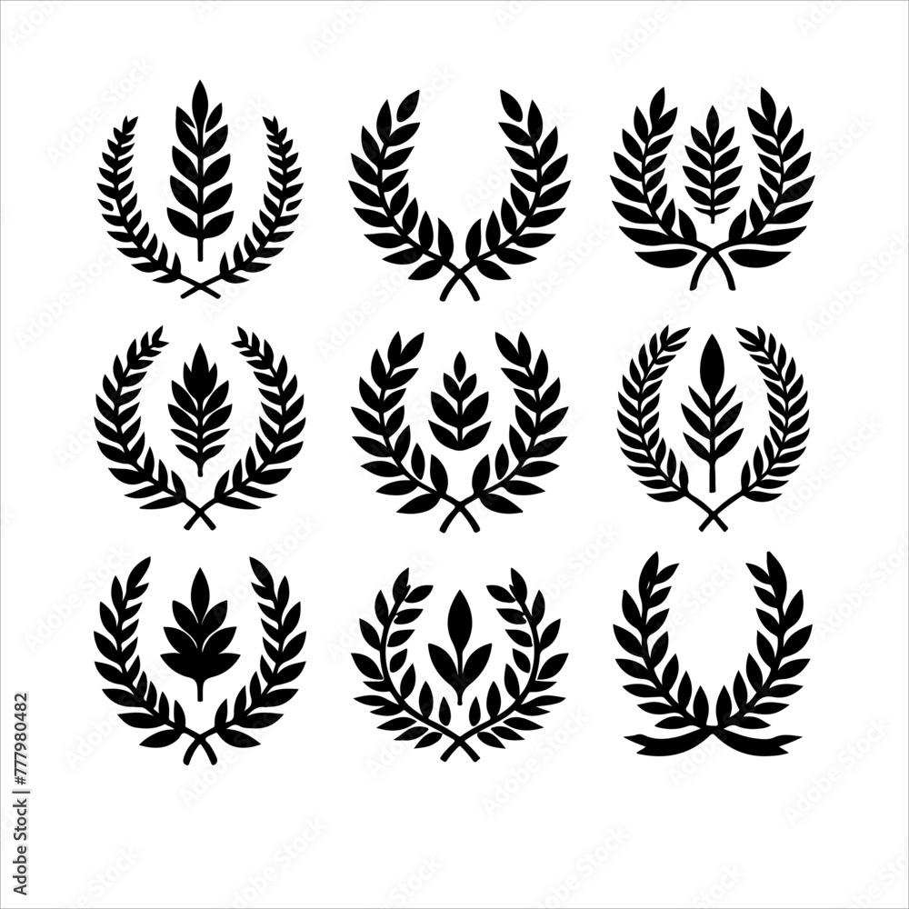 Laurel Wreath Icon White. Minimal laurel sign silhouette vector illustration.