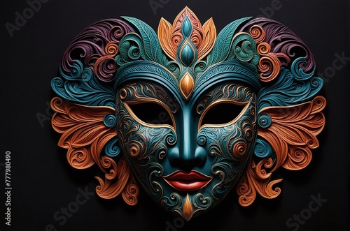 discover the allure of artisanal craftsmanship with our captivating wood carving. featuring an abstract mask motif etched in dark hues and vibrant, multi-colored accents. © Sandaru Photography