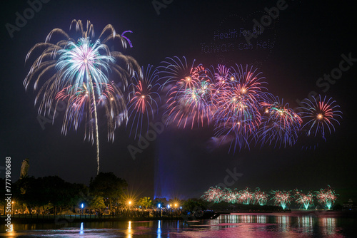 A 30 minutes  celebration fireworks of the Doube Tenth National Birthday at Yu Guang Island besides the Anping Harbor in Tainan City  southern Taiwan.