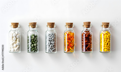 Set of tablets in glass bottles, Generative AI 