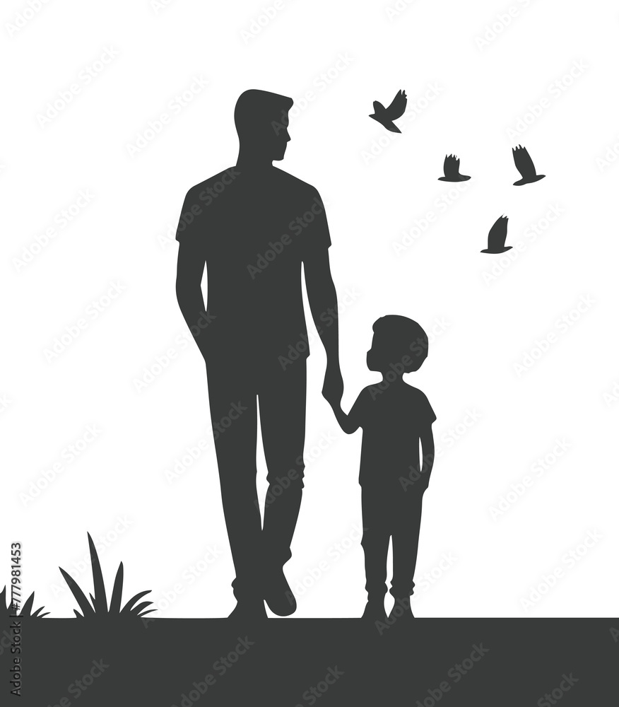 dad and children vector silhouette, dad and son silhouette