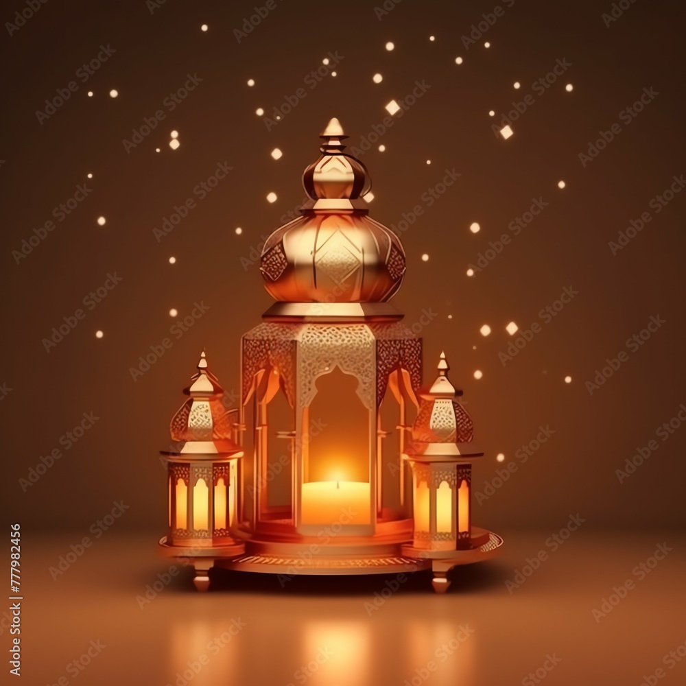 Obraz premium Eid mubarak and ramadan kareem greetings with islamic lantern and mosque. Eid al fitr background