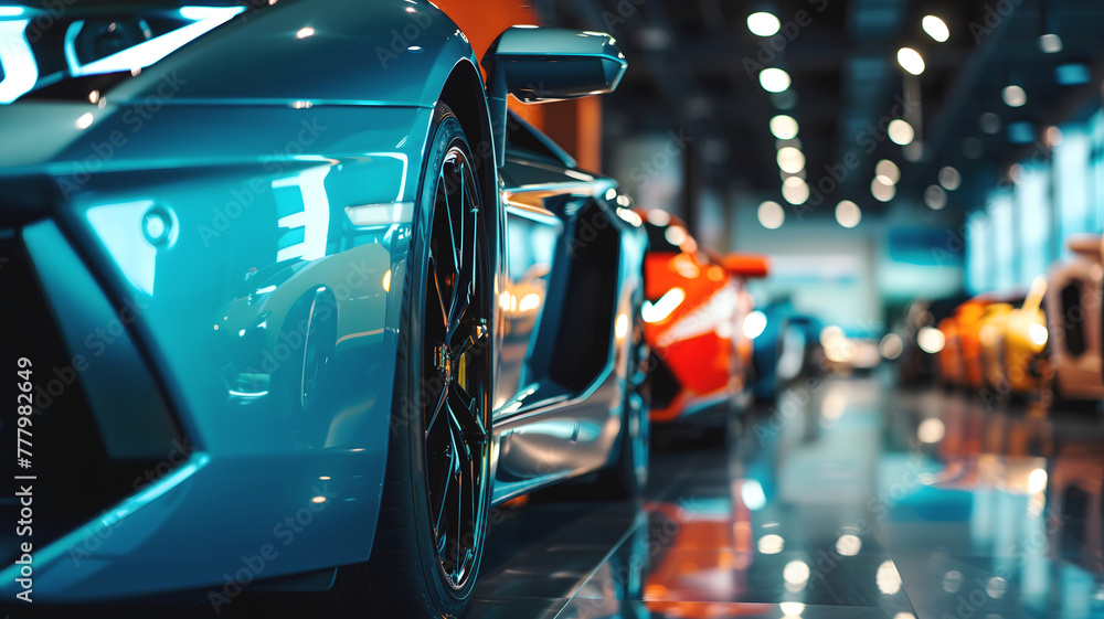 Modern automobile closeup, electric green vehicle, car background, automotive template, copy space area Modern automobile closeup, electric green vehicle, car background, automotive template, copy space area