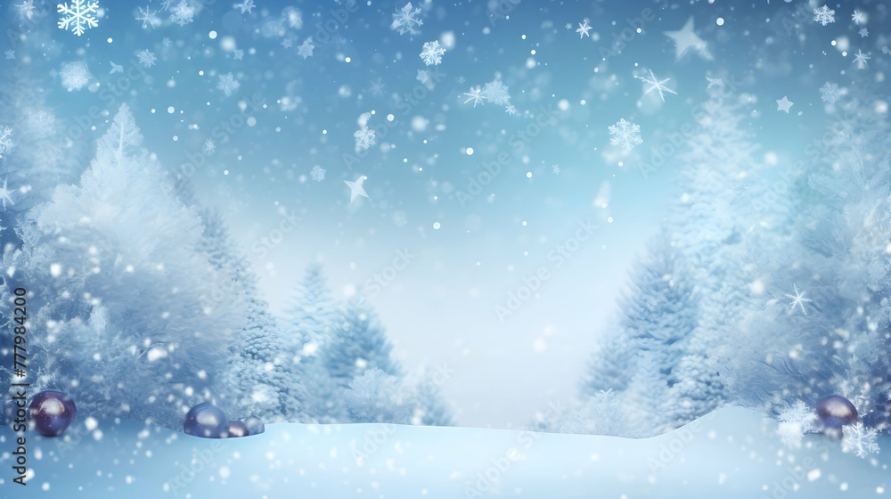Beautifull background on a Christmas theme with snowdrifts snowfall and a blurred background