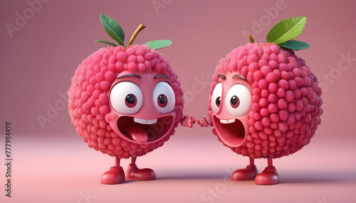 Funny lychee fruit cartoon character with eyes and mouth. 3d illustration. Generative AI