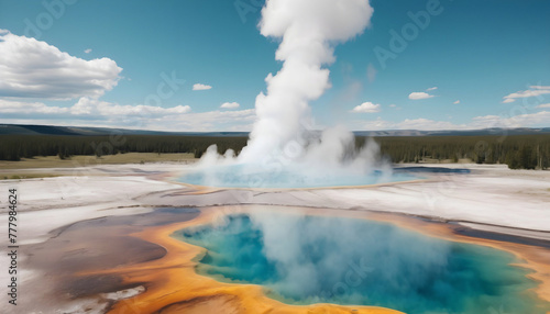 Grand Prismatic Spring, Yellowstone National Park, Wyoming, United States. Generative AI