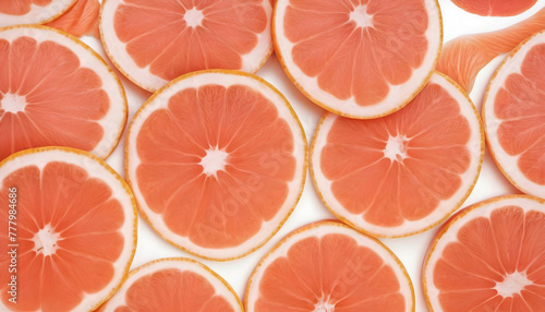 Grapefruit slices isolated on white background. Top view. Flat lay pattern. Generative AI
