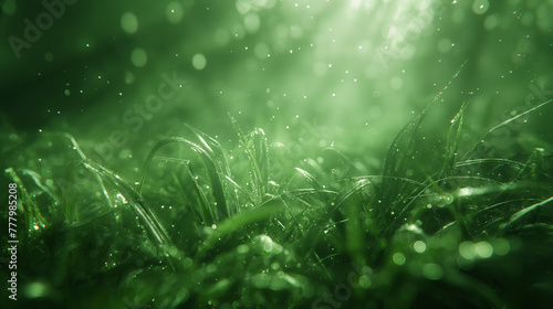Raindrops on green grass.