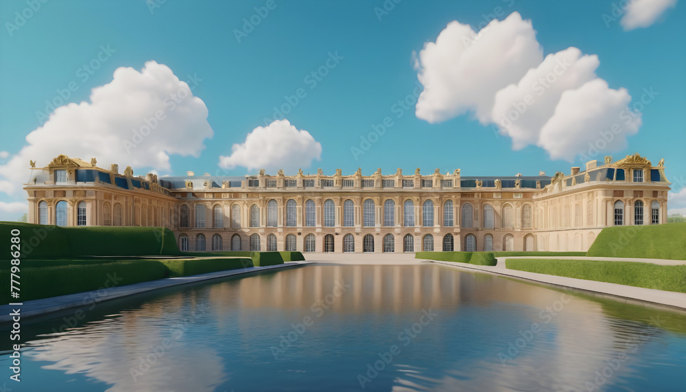 Palace of Versailles, France. Panoramic view. Generative AI