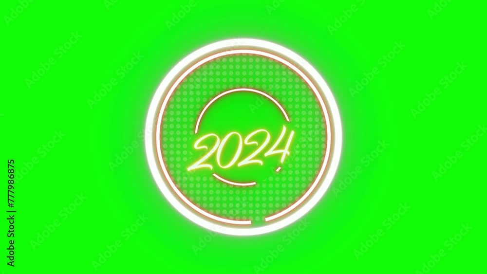Happy New Year 2024 Neon Effect in Green Screen. Happy New Year 2024 Neon Effect in Green Screen.