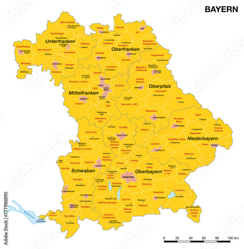 Administrative vector map of the German state of Bavaria