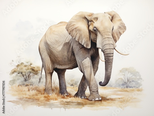 Side view of a standing elephant watercolor clipart illustration © Thuy Nguyen