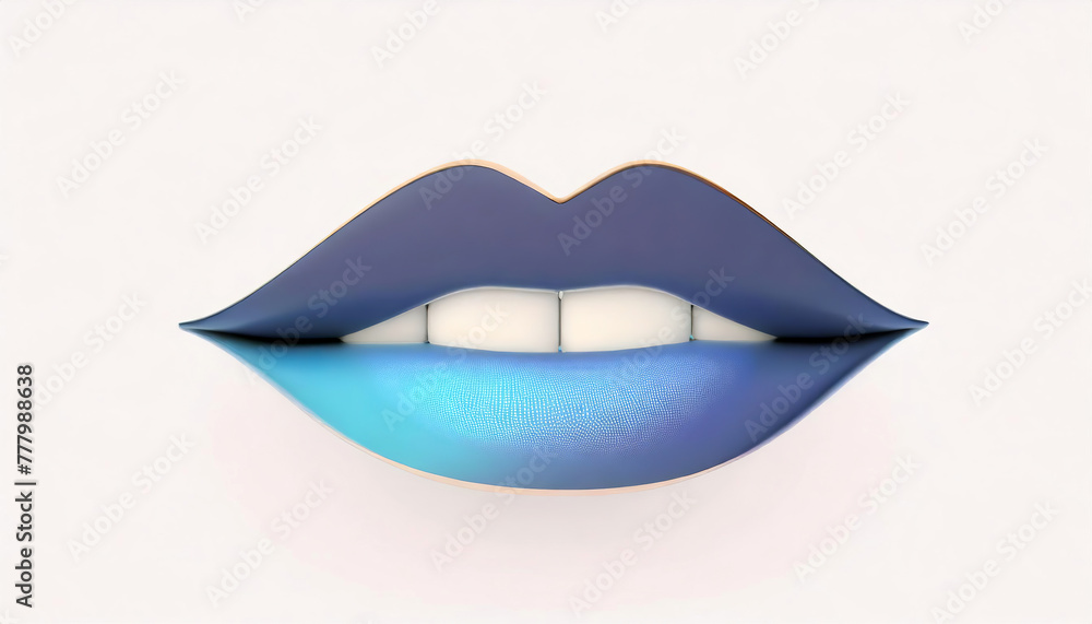 It depicts a pair of stylized lips with a bright blue and white gradient against a pure white background. The lips appear sensual and have a reflective quality that adds depth and dimension.AI generat It depicts a pair of stylized lips with a bright blue and white gradient against a pure white background. The lips appear sensual and have a reflective quality that adds depth and dimension.AI generat