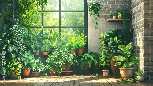 Lush Indoor Garden Corner with Variety of Thriving Plants and Herbs Showcasing the Joy and Benefits of Urban Gardening and Reconnecting with Nature