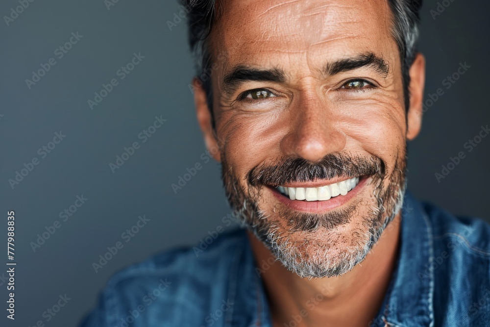 Joyful man with grey beard in denim Joyful man with grey beard in denim