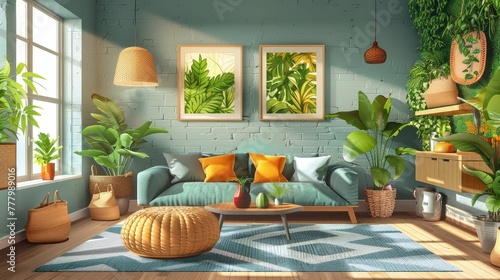 Eco Friendly and Sustainable Living Room Design with Natural Fibers Plants and Minimalist Decor