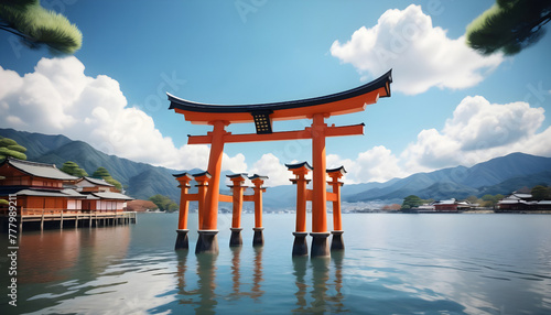 Torii gate of Fushimi Inari Shrine in Kyoto, Japan. Generative AI photo