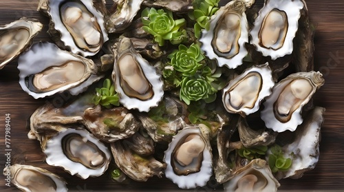 Fresh Thai Oyster Set (Vintage Seafood Background). Generative Ai 