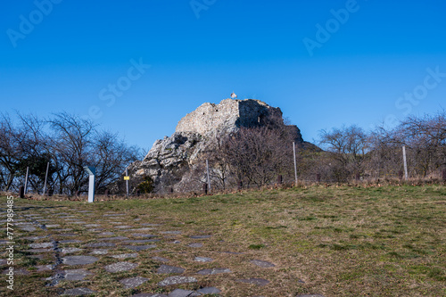 Part of Devín Castle on a rocky cliff. Autumn. Sunny.