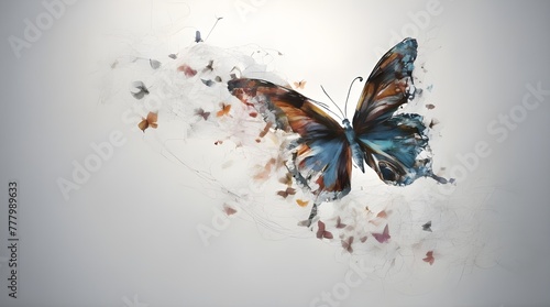 Blue red butterfly isolated on white, Agrias beatifica upside macro close up, nymphalidae, collection butterflies, entomology Generative Ai photo