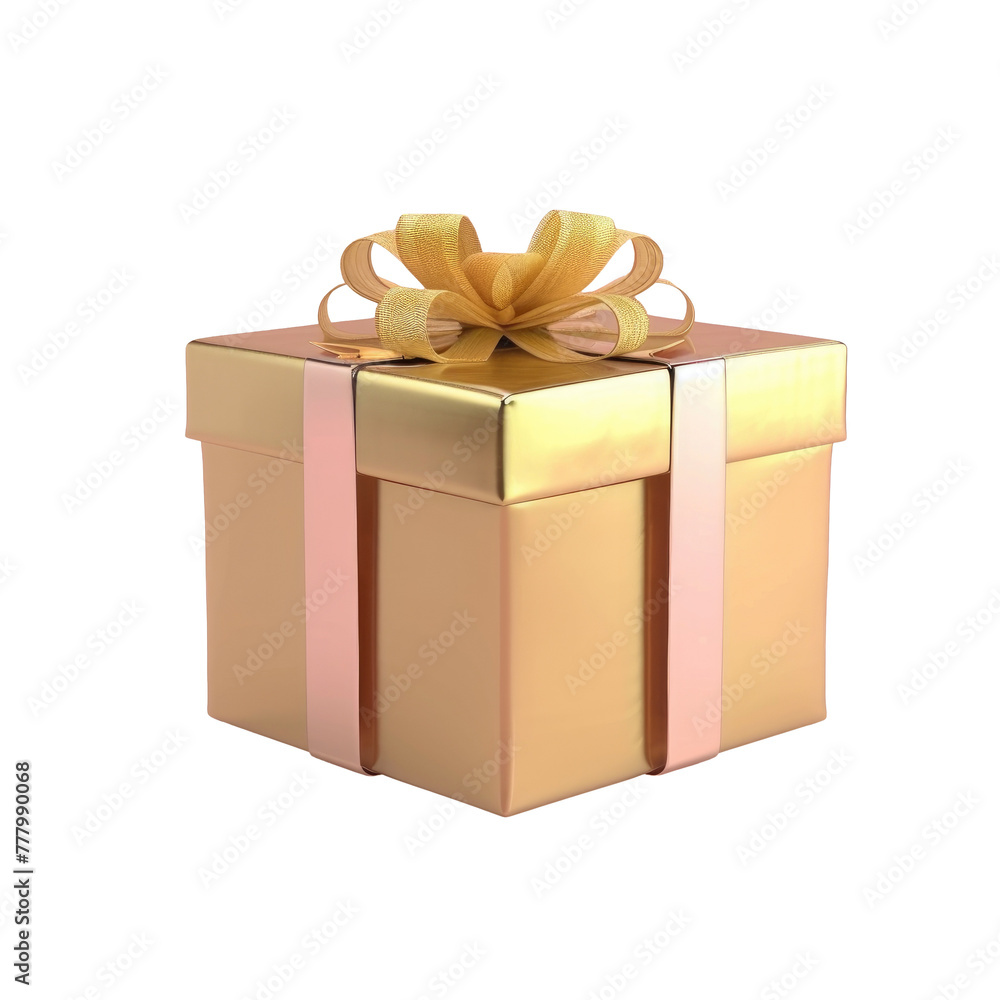 A gold gift box with a pink ribbon A gold gift box with a pink ribbon