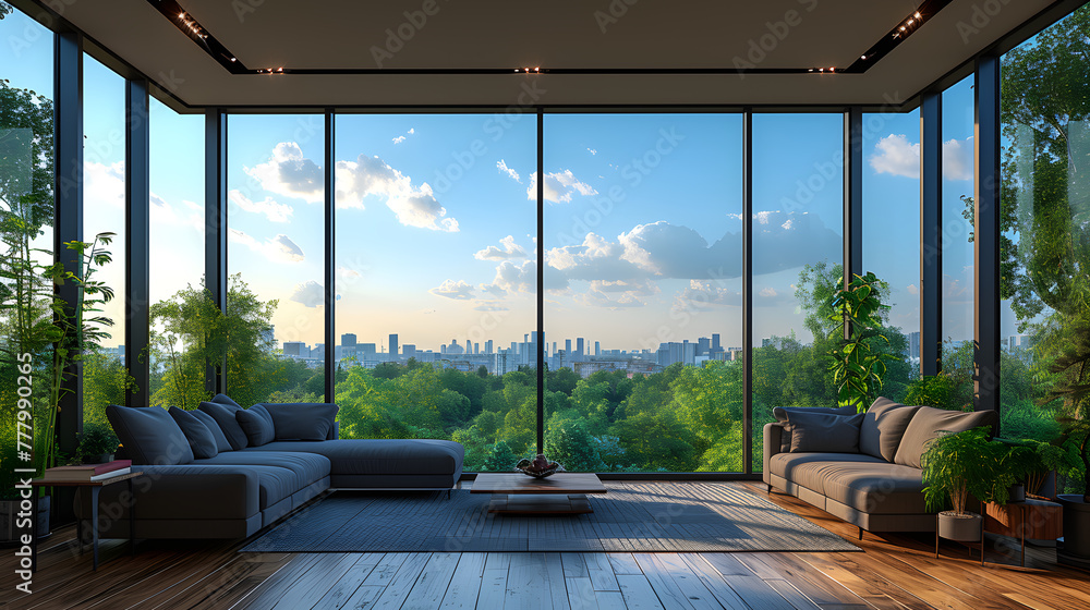Photo inspiration: Fresh Look at Modern Living Room With Large Windows Overlooking The Park 3D