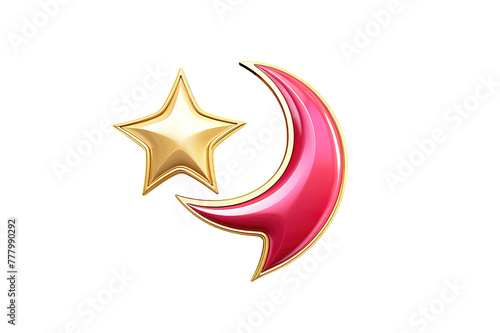 3d illustration ramadan moon star object isolated on PNG Background. Generative Ai.