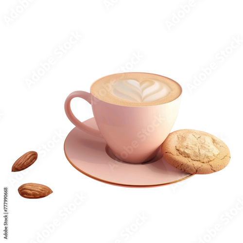 A cup of coffee and a cookie on a saucer
