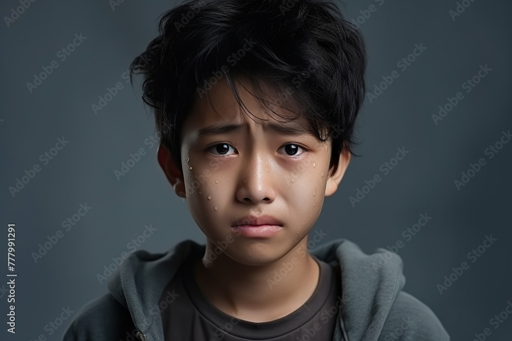 Young Asian kid upset crying misunderstood stressed sad on studio background. Worried woman unrequited love or war. Social economic psychological age problems parenting concept Young Asian kid upset crying misunderstood stressed sad on studio background. Worried woman unrequited love or war. Social economic psychological age problems parenting concept