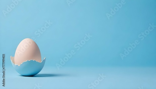 Empty Eggshell with Creative Copy Space on Pastel Blue Background Minimal Easter Holiday Concept, blue bakctgound of egg, egg