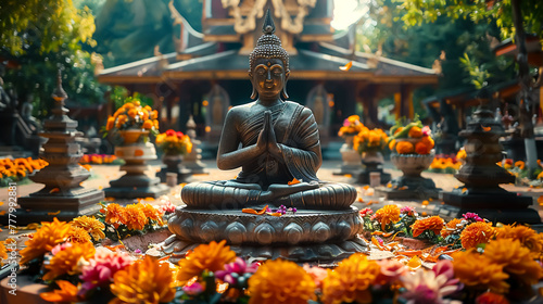 Buddha statues in serene temples. photo