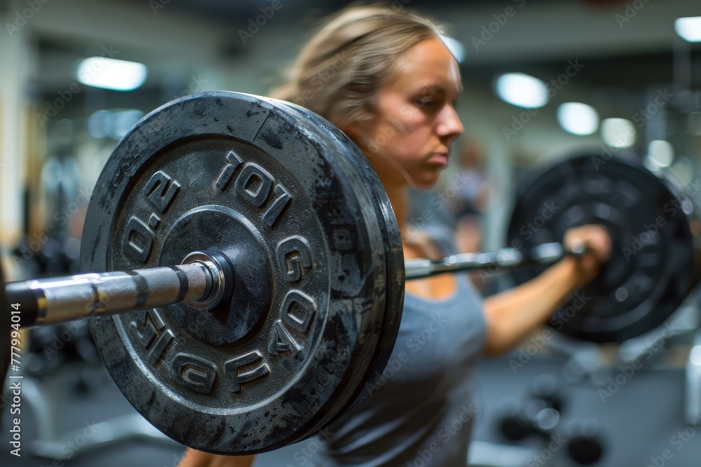 Woman Lifting Barbell in Gym Woman Lifting Barbell in Gym