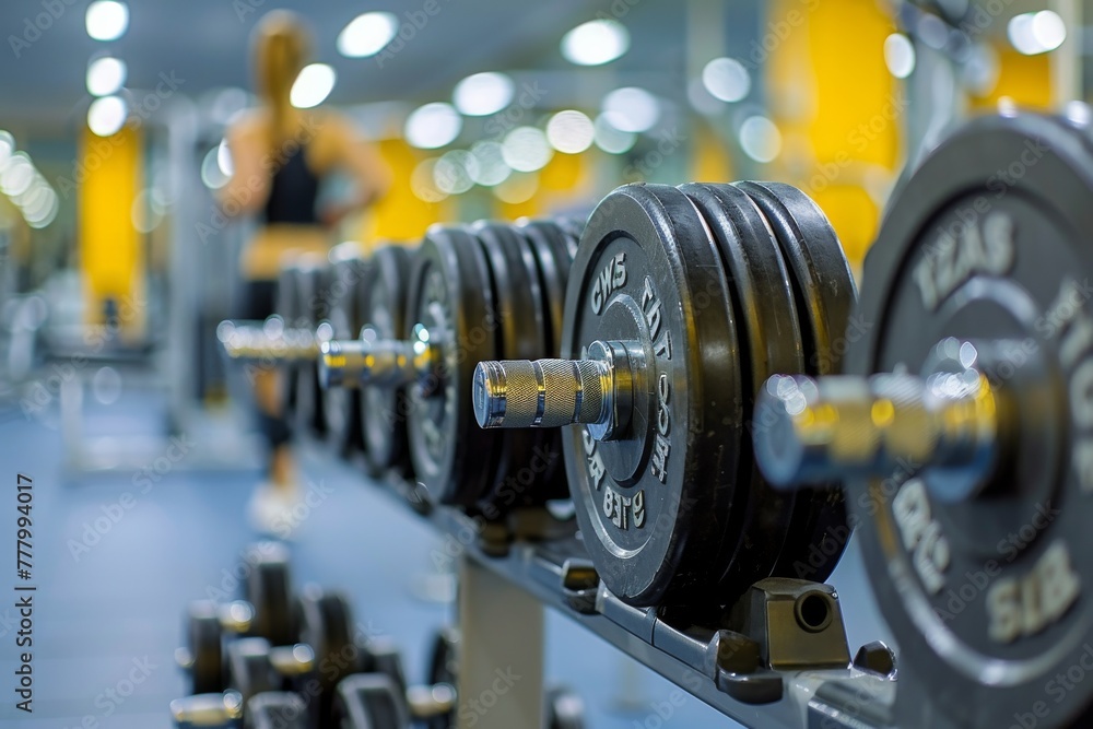 Fototapeta premium Row of Barbells in a Gym