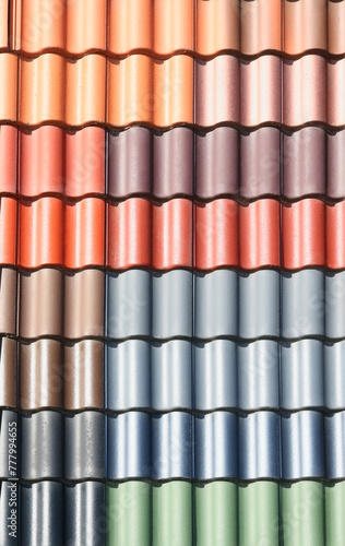 Clay multi-colored tiles for roofing texture