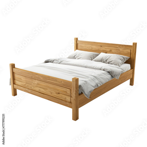 Wooden bed frame isolated on transparent background