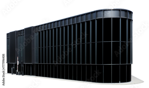 Modern office building made of black steel and glass isolated